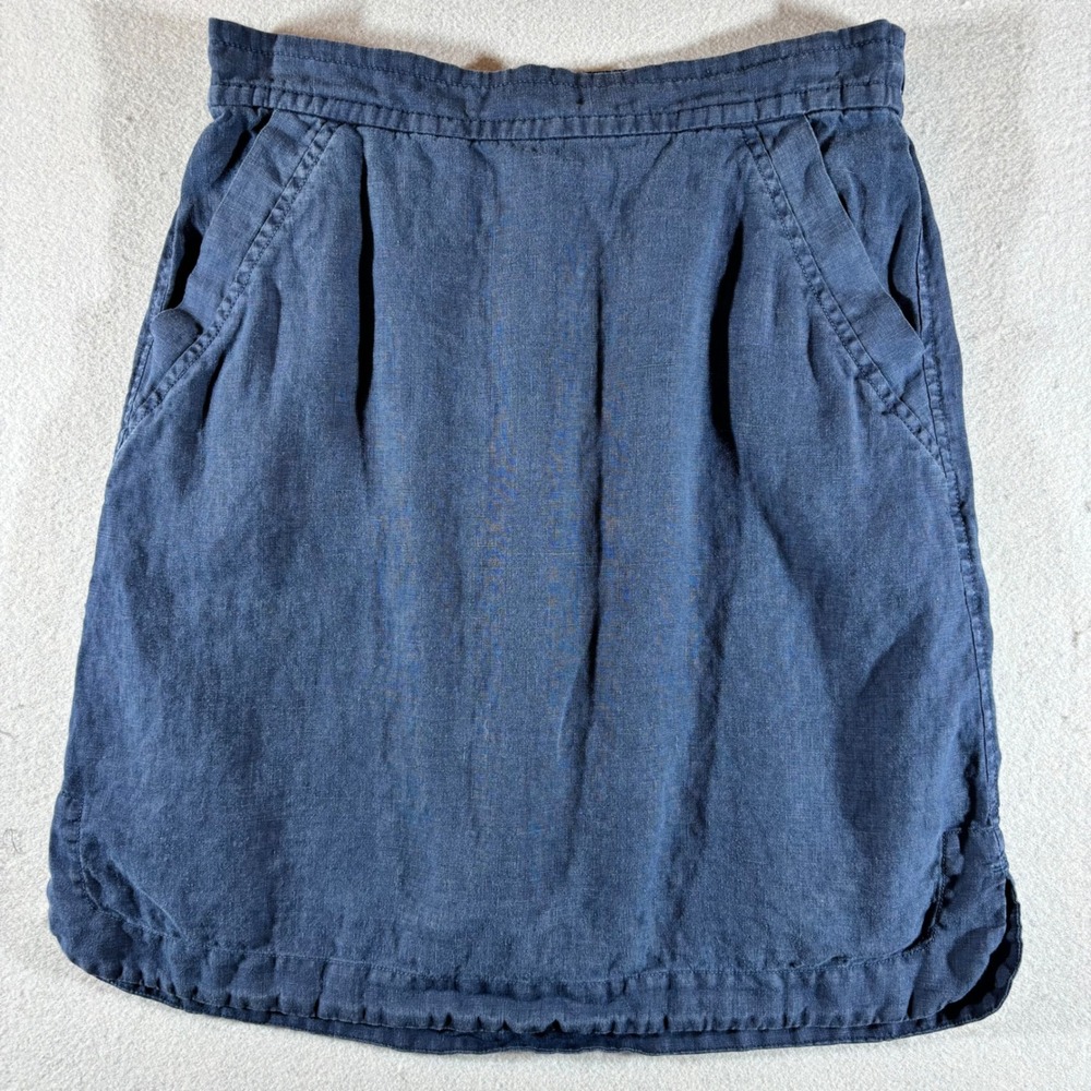 Tommy Bahama Womens Blue 100% Linen Mini Skirt Elastic Waist Pockets Small